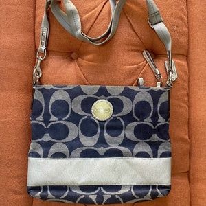 COACH BAG NAVY AND SILVER With Adjustable Strap